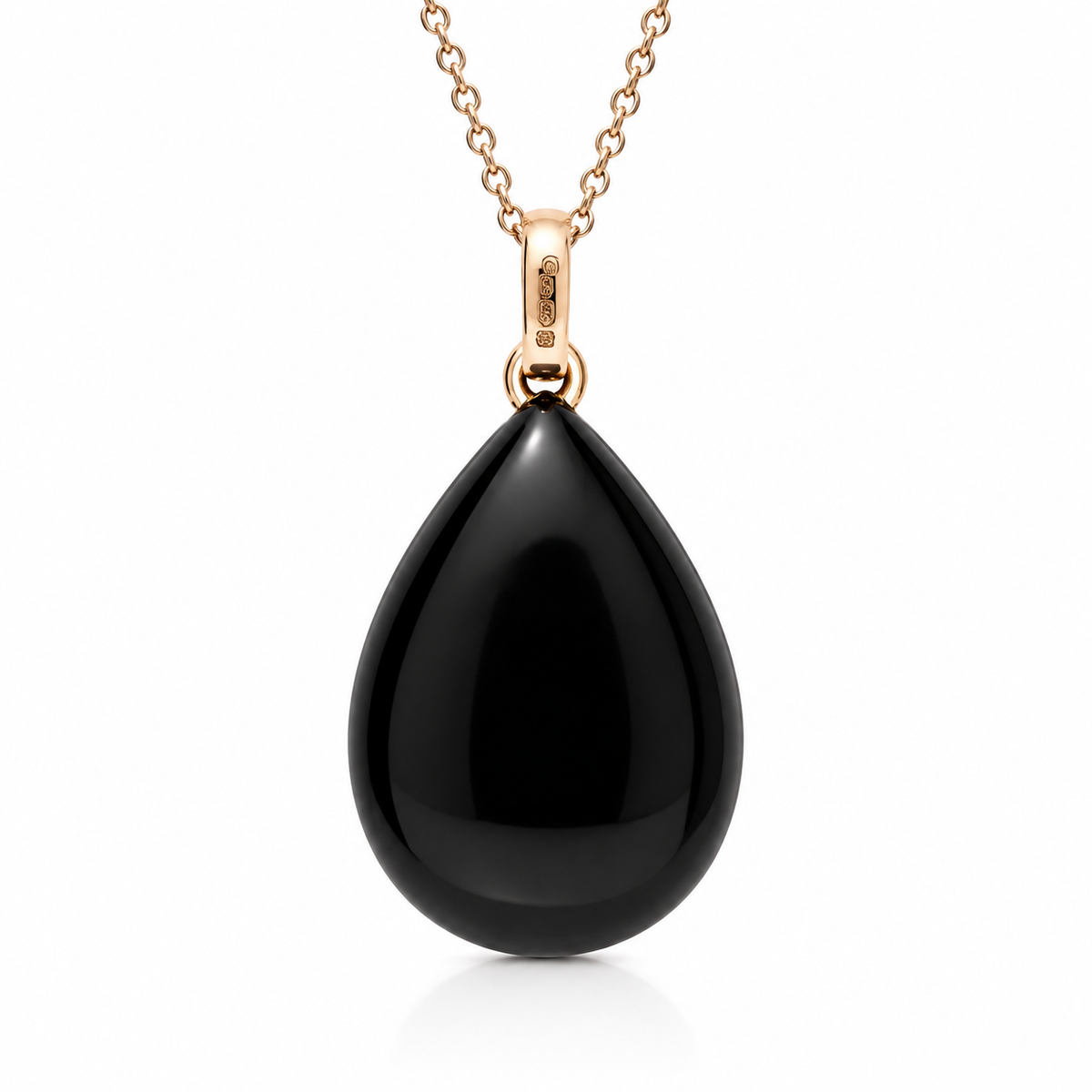 18ct Rose Gold Whitby Jet, Blue Topaz & Diamond Pear Necklace - Image 2