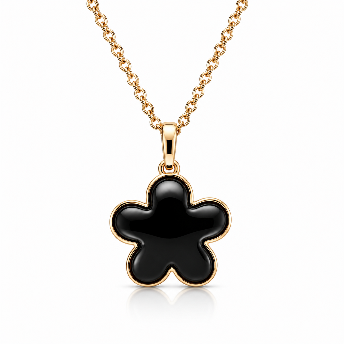 18ct Rose Gold Whitby Jet & Diamond Flower Necklace - Image 2