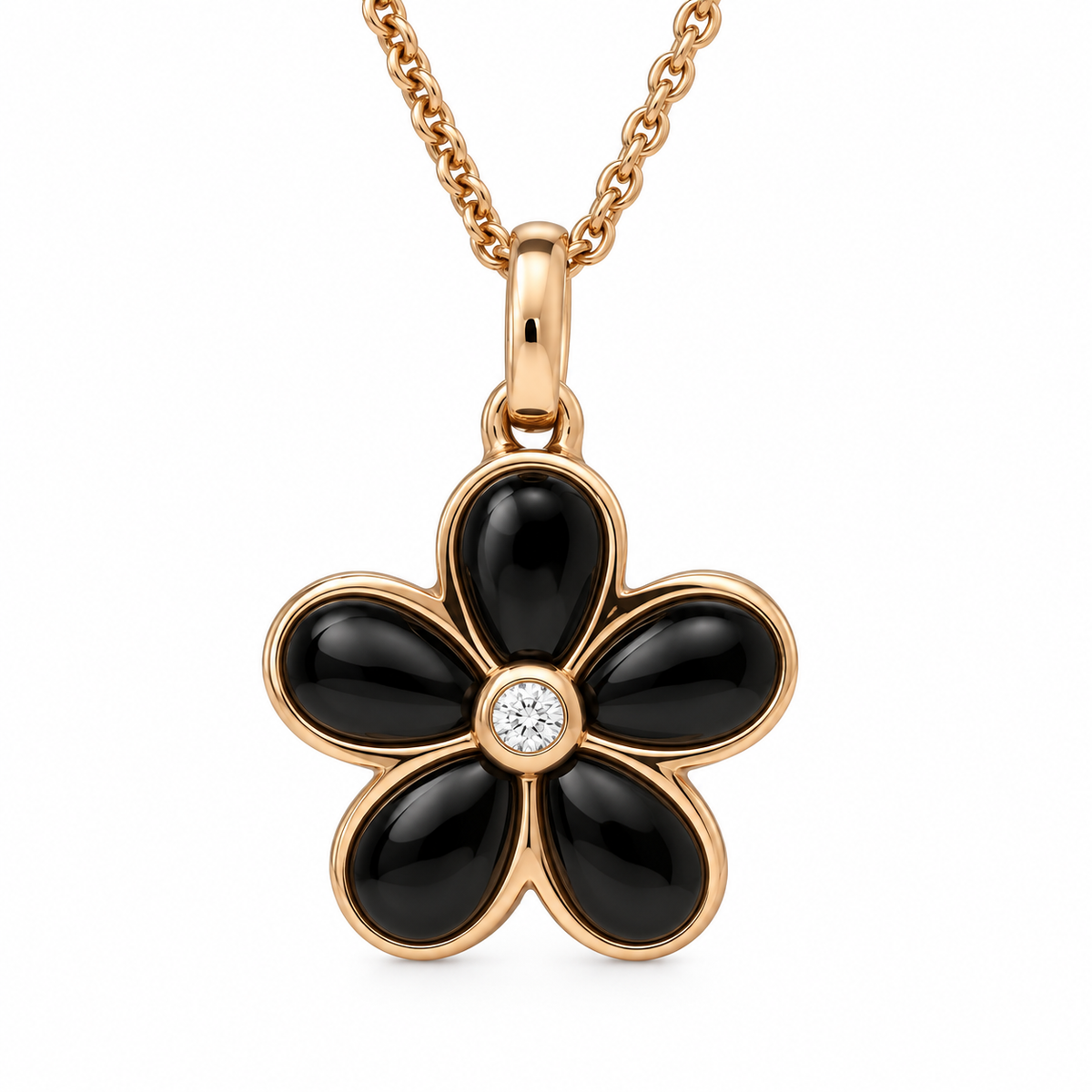 18ct Rose Gold Whitby Jet & Diamond Flower Two-Piece Jewellery Set - Image 2