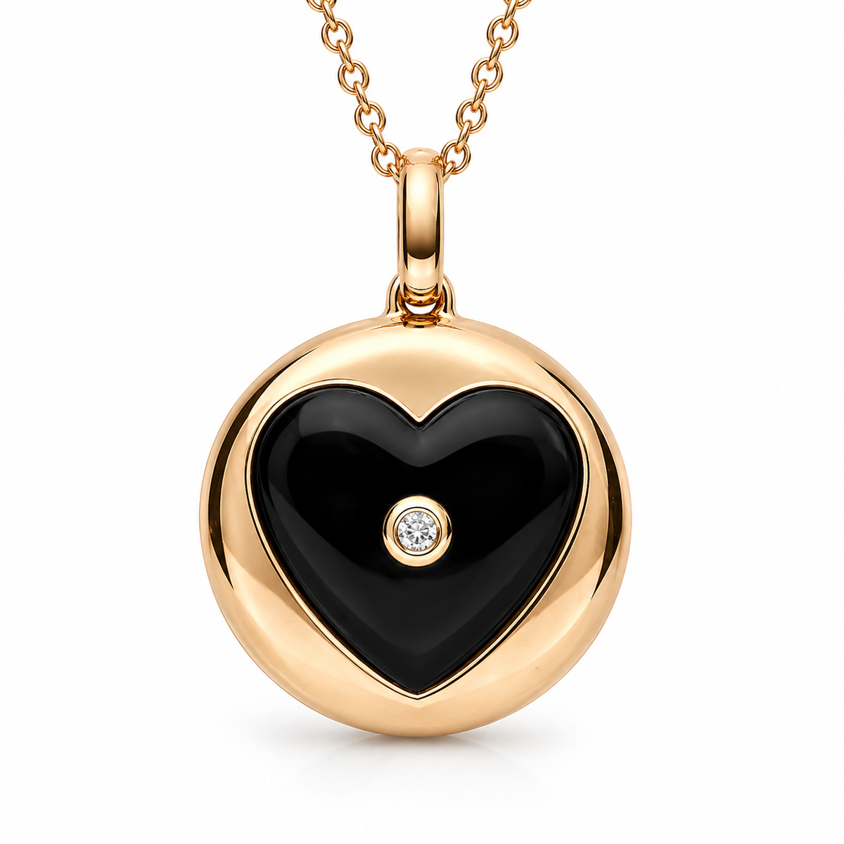 18ct Rose Gold Whitby Jet & Diamond Heart Circle Necklace