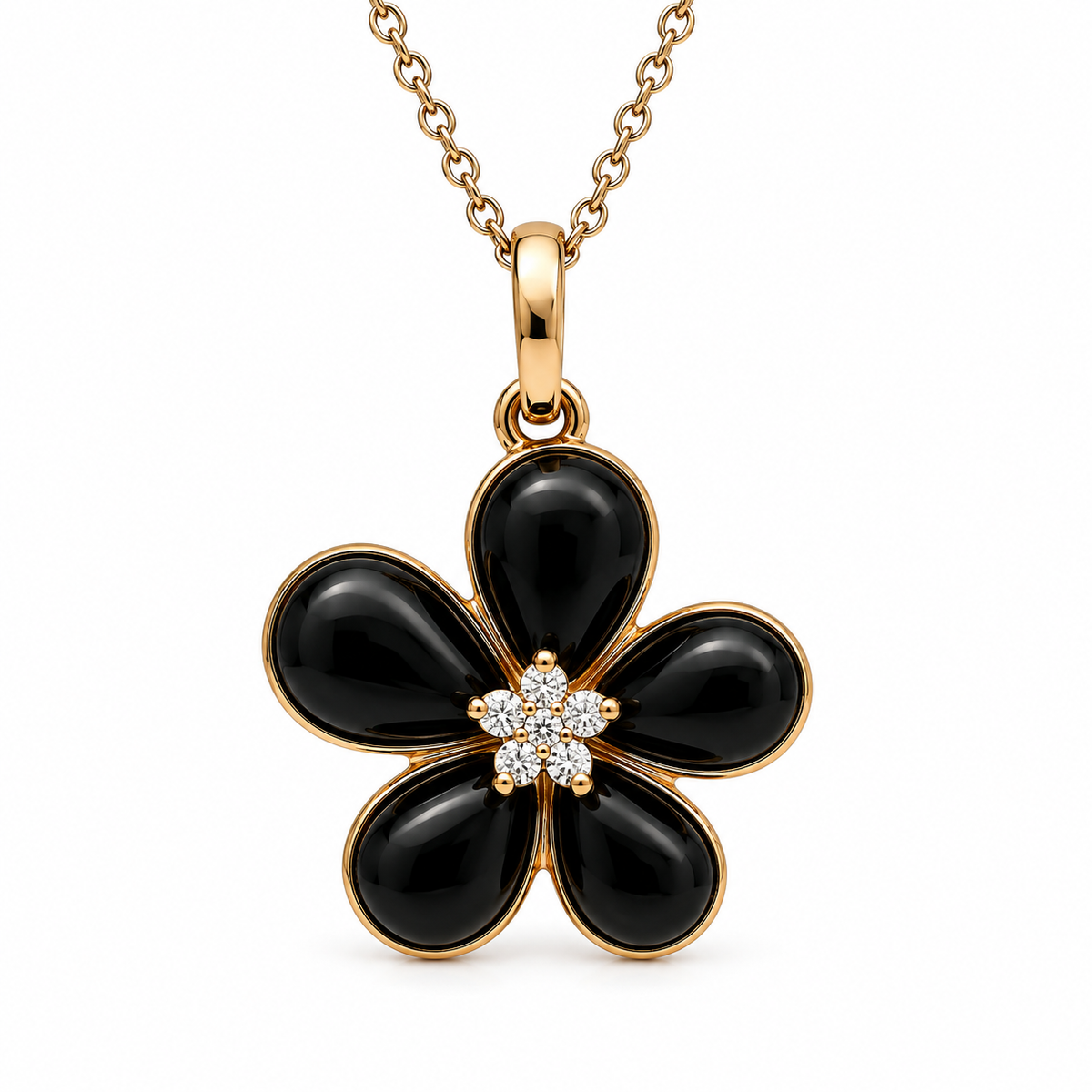 18ct Rose Gold Whitby Jet & Diamond Large Flower Two-Piece Jewellery Set - Image 2