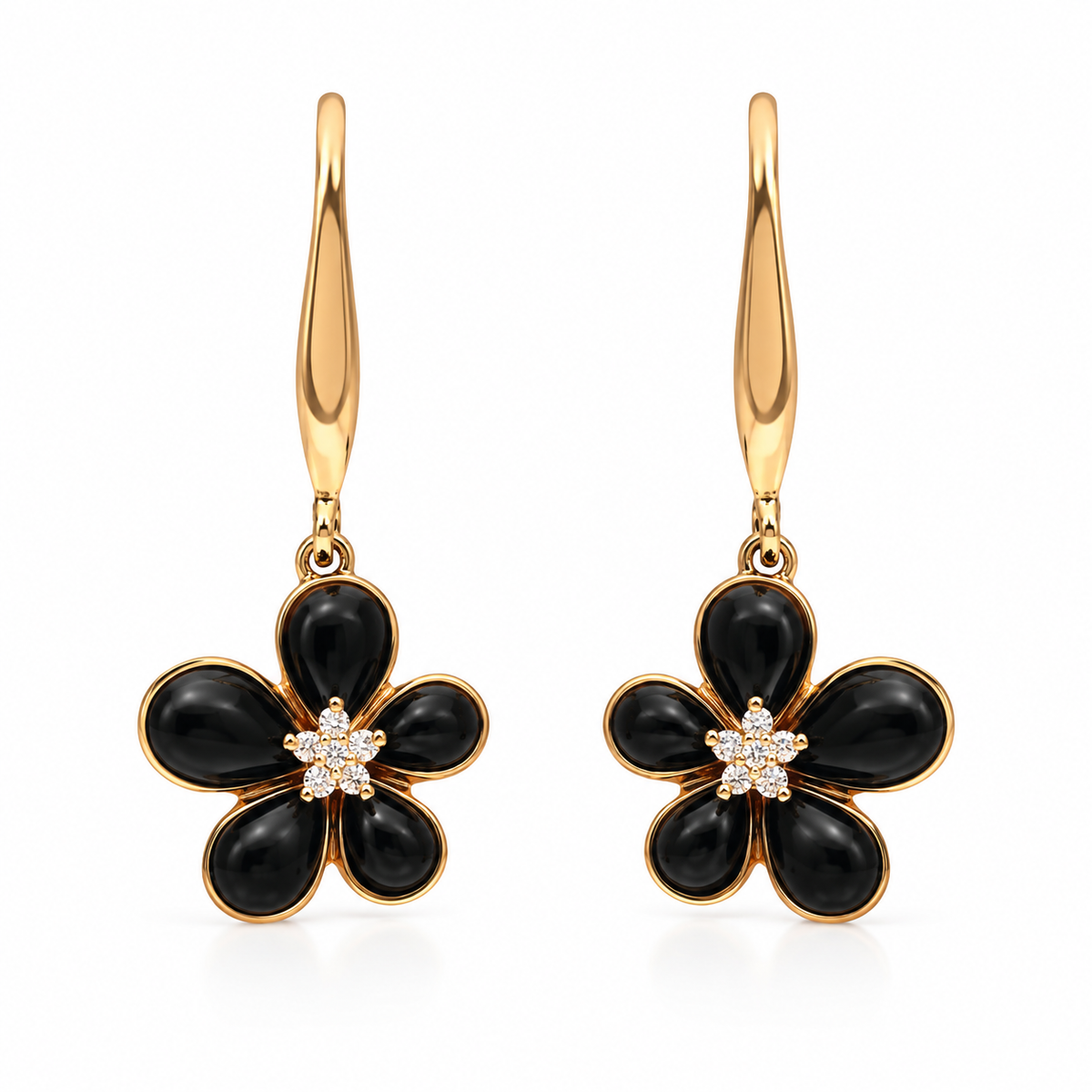 18ct Rose Gold Whitby Jet & Diamond Large Flower Two-Piece Jewellery Set - Image 3