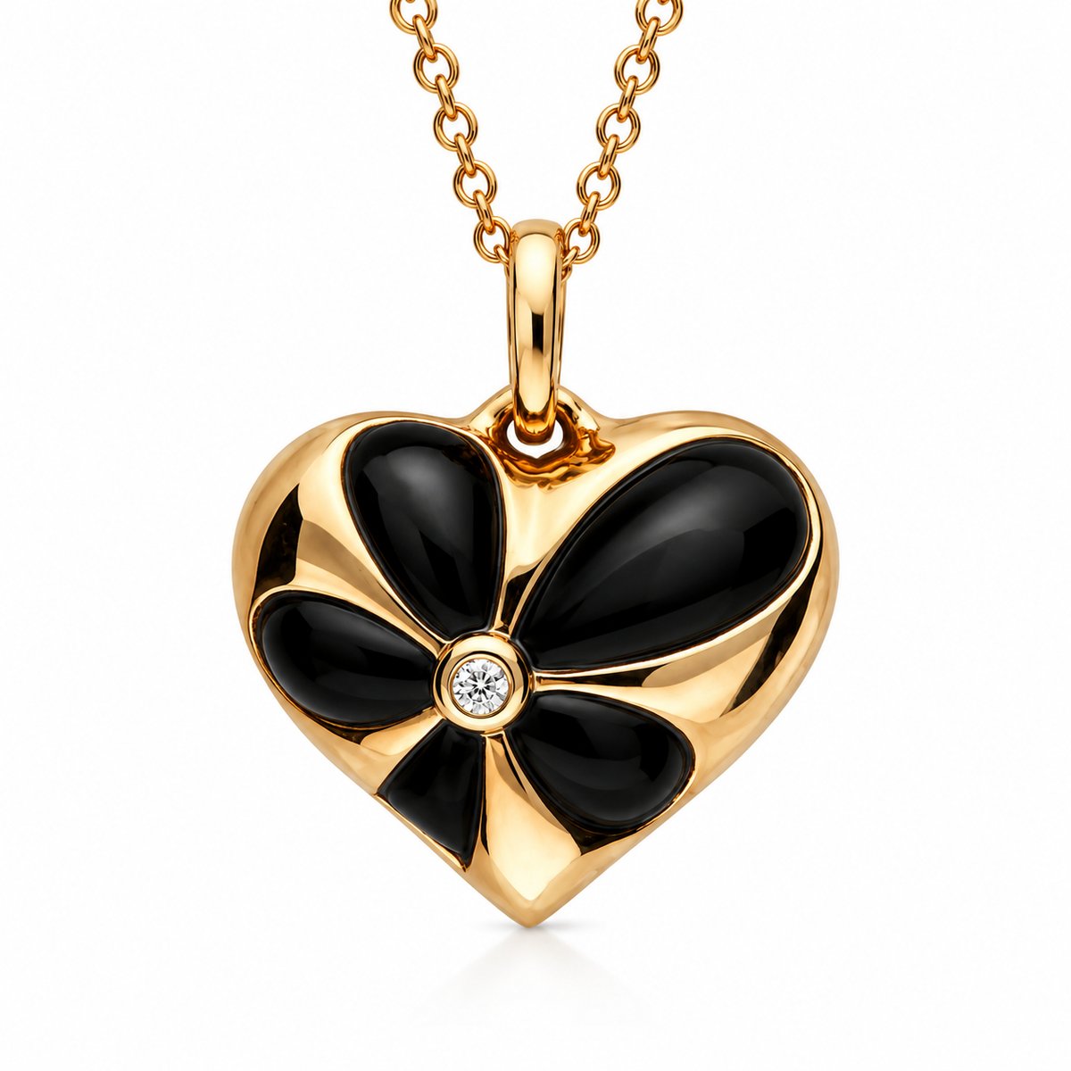 18ct Rose Gold Whitby Jet & Diamond Medium Flower Heart Two-Piece Jewellery Set - Image 2
