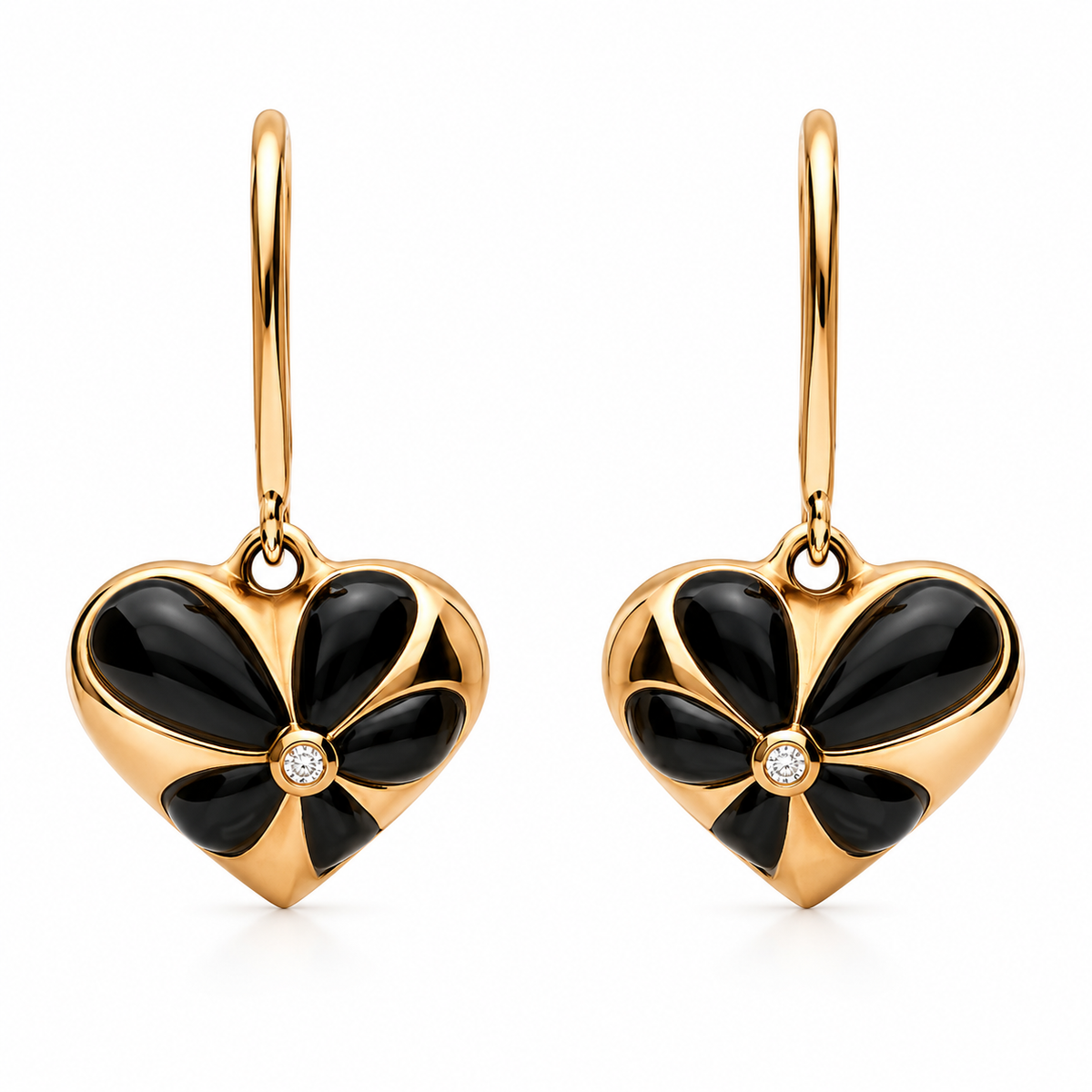 18ct Rose Gold Whitby Jet & Diamond Medium Flower Heart Two-Piece Jewellery Set - Image 4