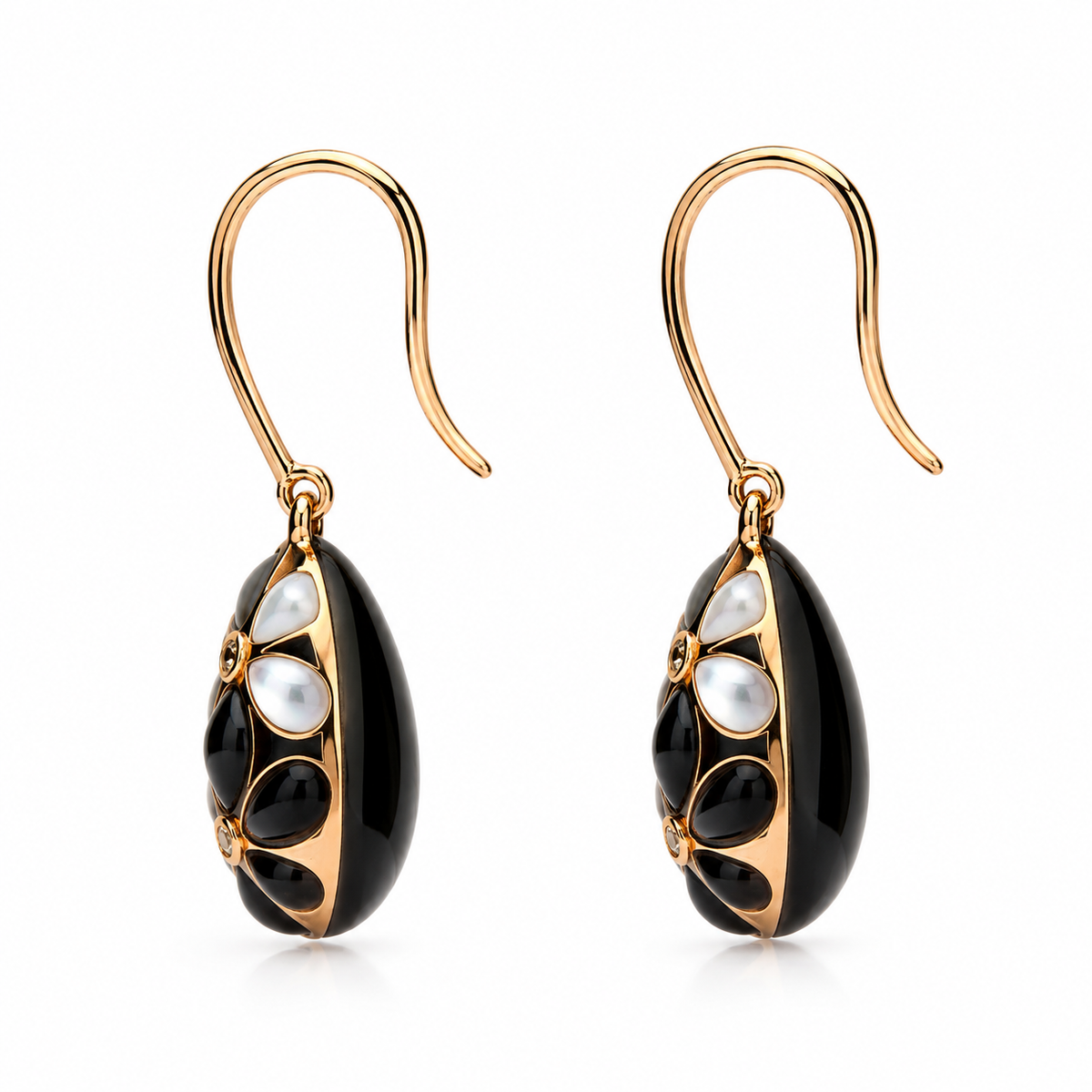 18ct Rose Gold Whitby Jet, Mother of Pearl & Diamond Flower Pear Two-Piece Jewellery Set - Image 4
