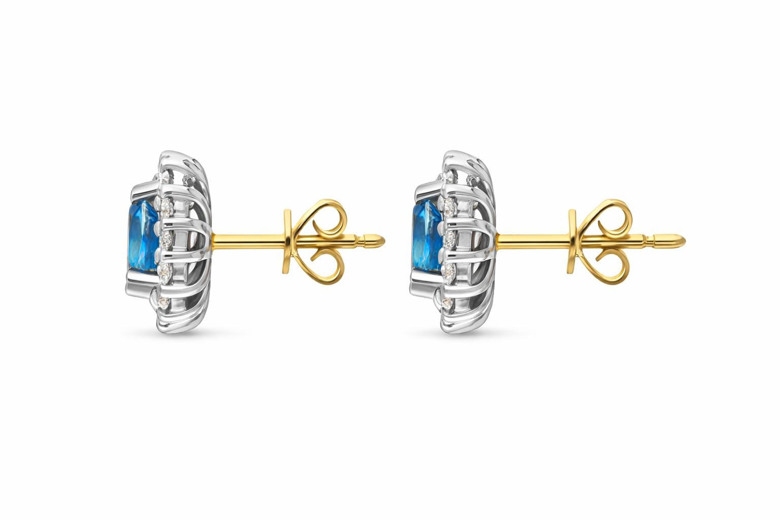 18ct White and Yellow Gold 0.66ct Aquamarine Diamond Oval Cluster Stud Earrings 59990AQ Image 2