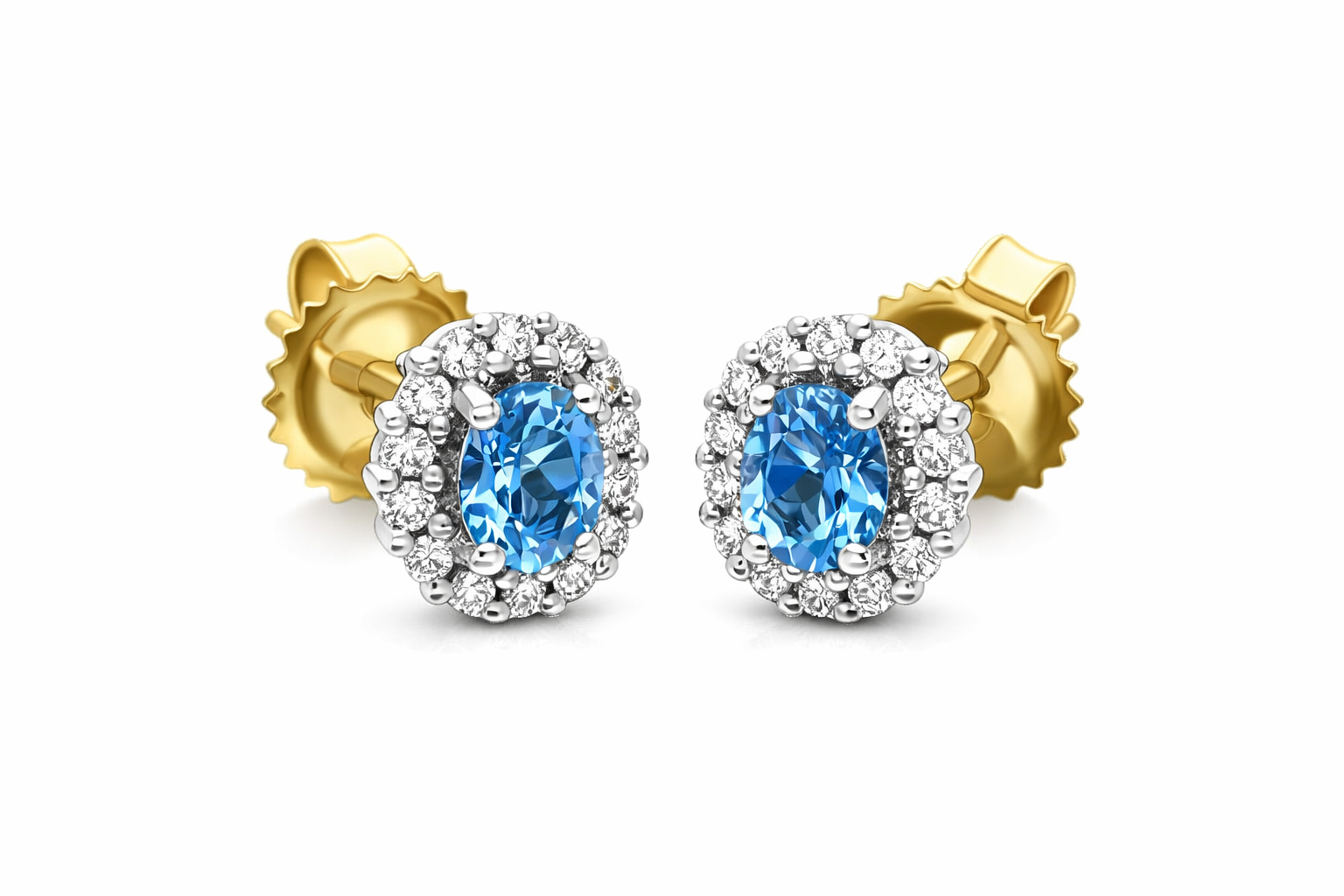 18ct White and Yellow Gold 0.66ct Aquamarine Diamond Oval Cluster Stud Earrings 59990AQ Image 3