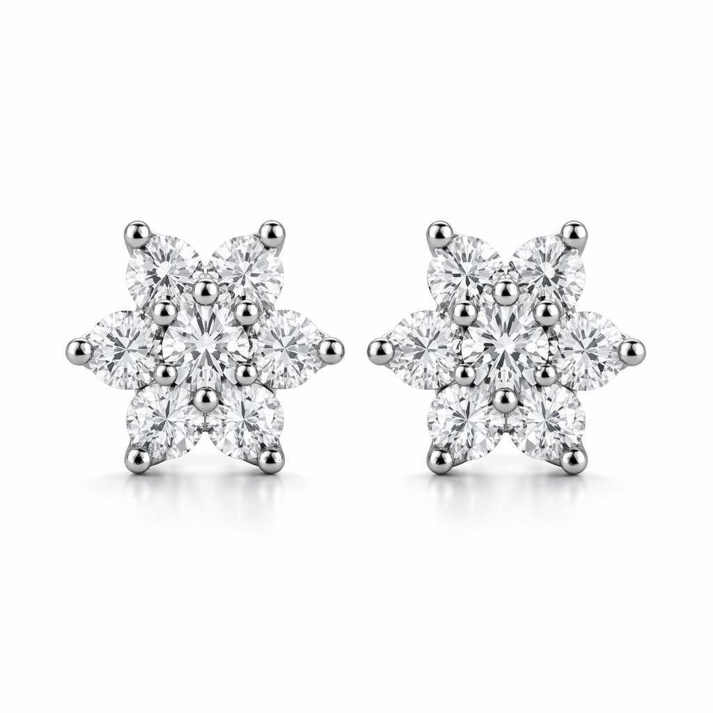 18ct White and Yellow Gold Diamond Cluster Stud Earrings 19630 Image 1