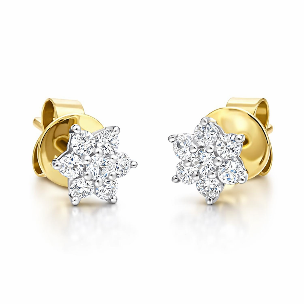 18ct White and Yellow Gold Diamond Cluster Stud Earrings 19630 Image 2