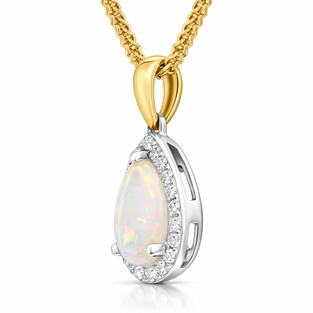 18ct White and Yellow Gold Opal Diamond Pear Drop Cluster Necklace 59465OP Image 2