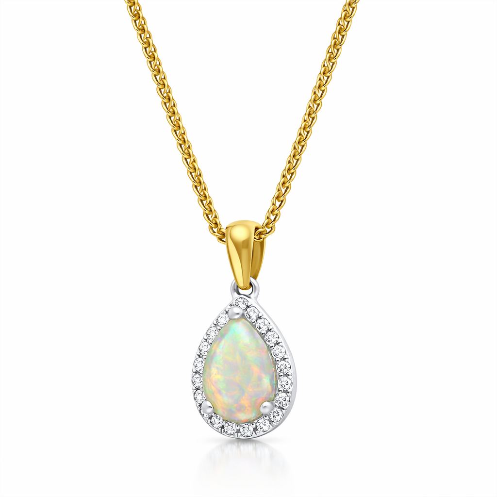 18ct White and Yellow Gold Opal Diamond Pear Drop Cluster Necklace 59465OP Image 3