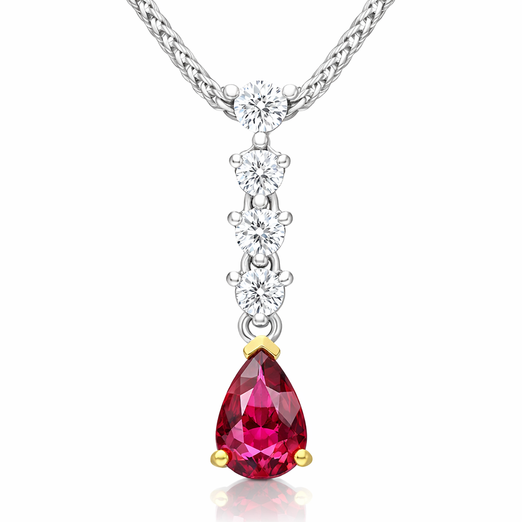 18ct White and Yellow Gold Ruby Diamond Drop Necklace DMN-400 Image 1