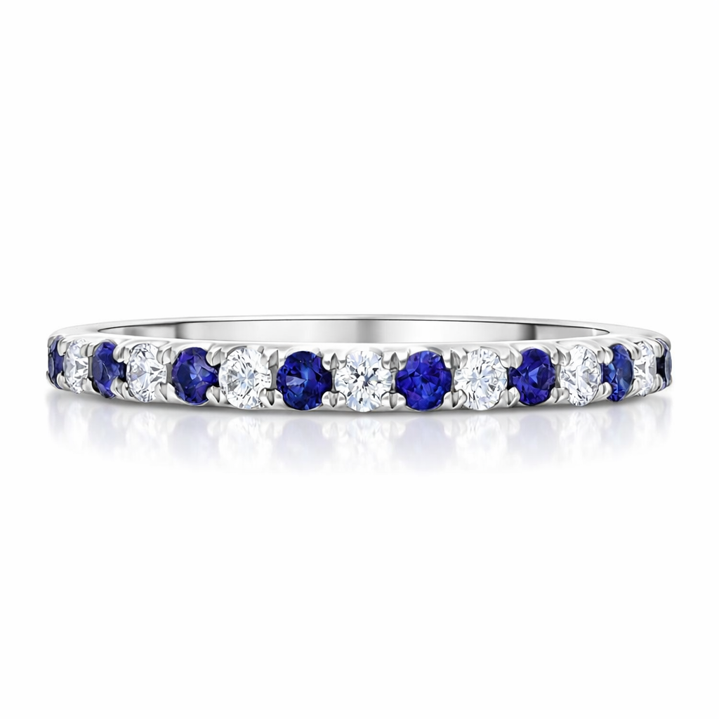 18ct White Gold 0.21ct Sapphire 0.14ct Diamond Castle Set Half Eternity Ring J566 Image 2