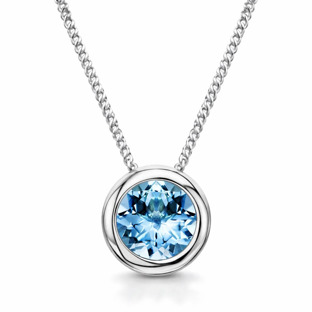 18ct White Gold 0.23ct Aquamarine Round Necklace DMN-2001 Image 1