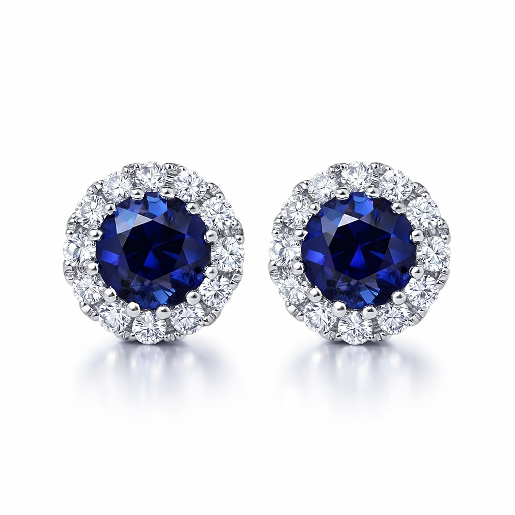 18ct White Gold 0.23ct Sapphire Diamond Halo Earrings DMN-152 Image 1