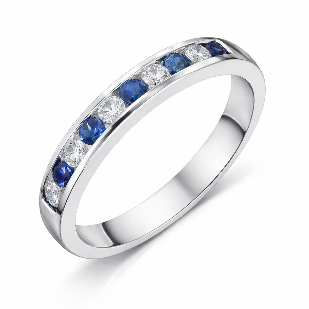 18ct White Gold 0.29ct Sapphire and Diamond Half Eternity Ring DMN-1947 Image 1