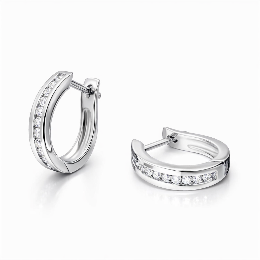 18ct White Gold 0.30ct Diamond Half Eternity Hoop Earrings DMN-055 Image 3