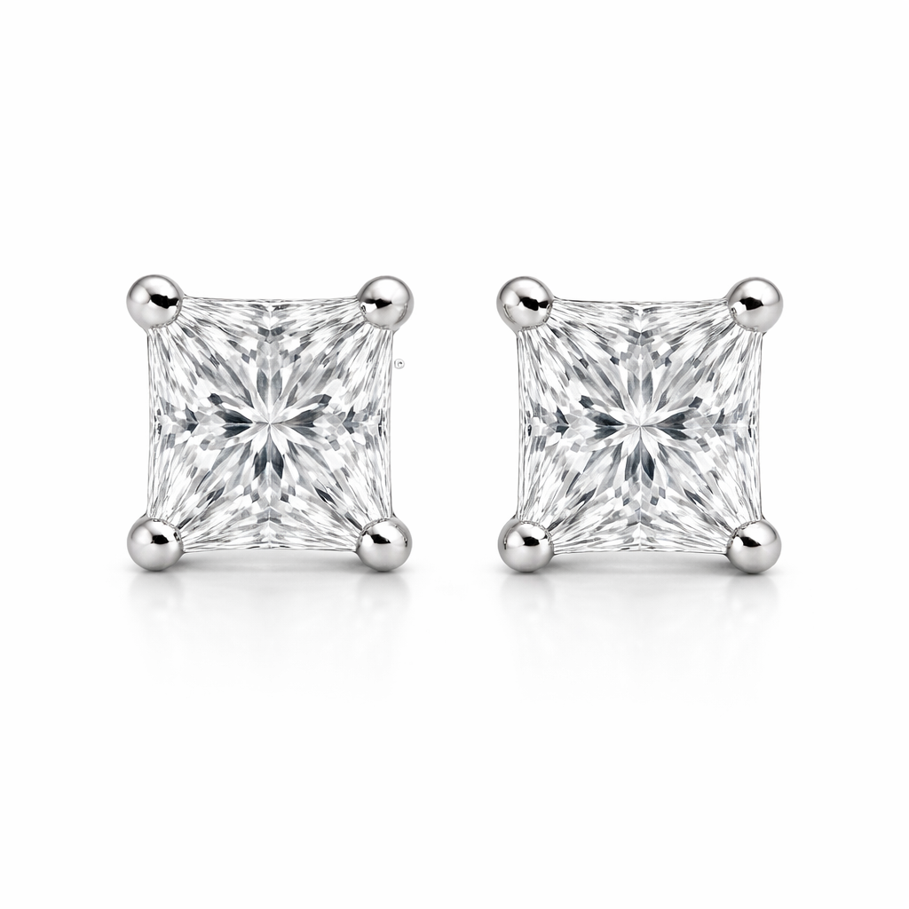 18ct White Gold 0.31ct Diamond Princess Cut Stud Earrings DMN-250 Image 1