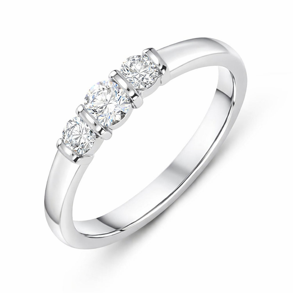 18ct White Gold 0.36ct Diamond Trilogy Bar Set Ring DMN-440 Image 1