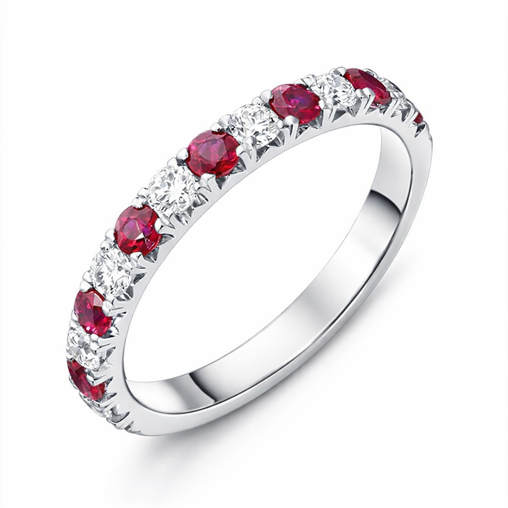 18ct White Gold 0.37ct Ruby Diamond Half Eternity Ring DMN-2006 Image 1