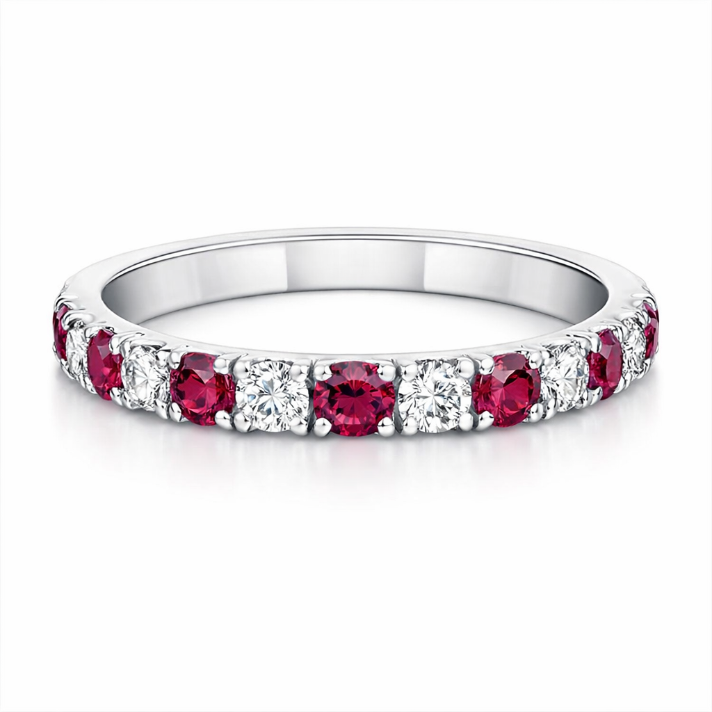 18ct White Gold 0.37ct Ruby Diamond Half Eternity Ring DMN-2006 Image 2