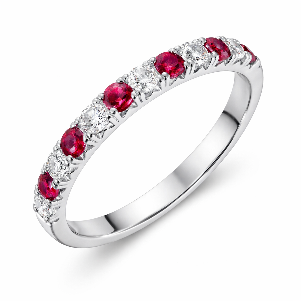 18ct White Gold 0.37ct Ruby Diamond Half Eternity Ring DMN-2042 Image 1