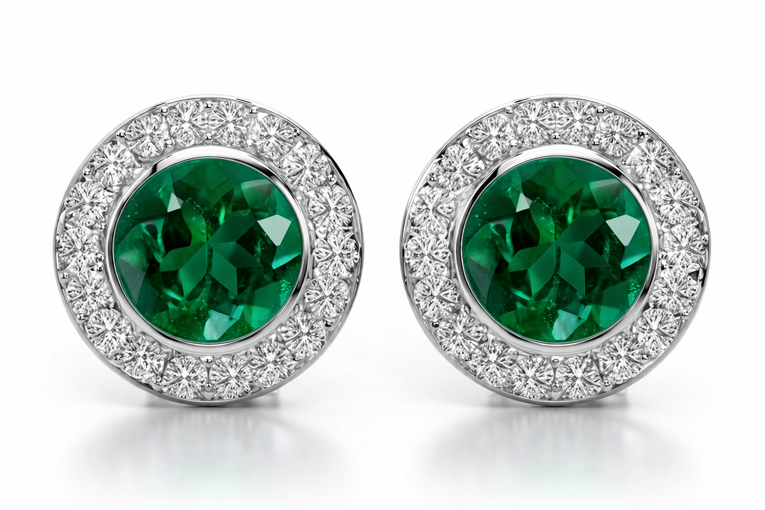 18ct White Gold 0.38ct Emerald Diamond Round Stud Earrings DMN-2027 Image 1