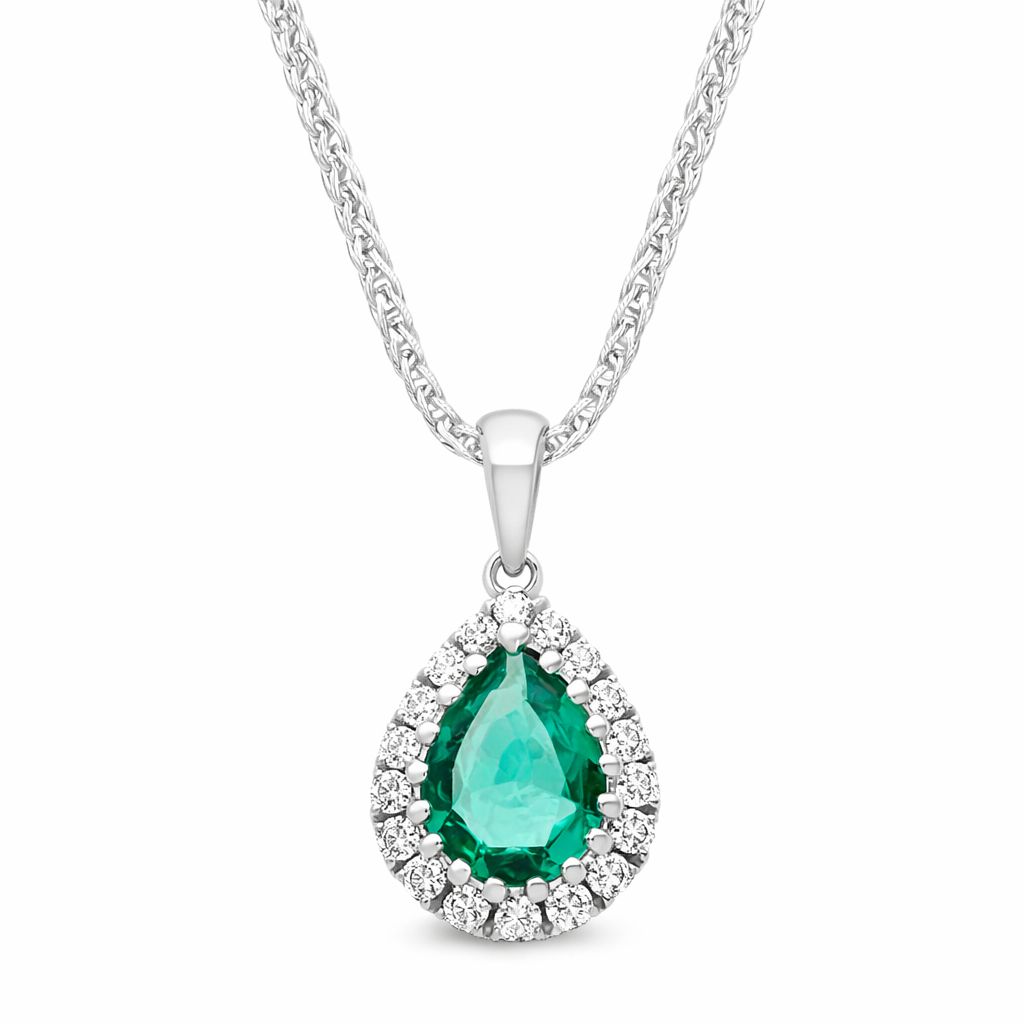 18ct White Gold 0.39ct Emerald Diamond Pear Necklace DMN-1970 Image 1