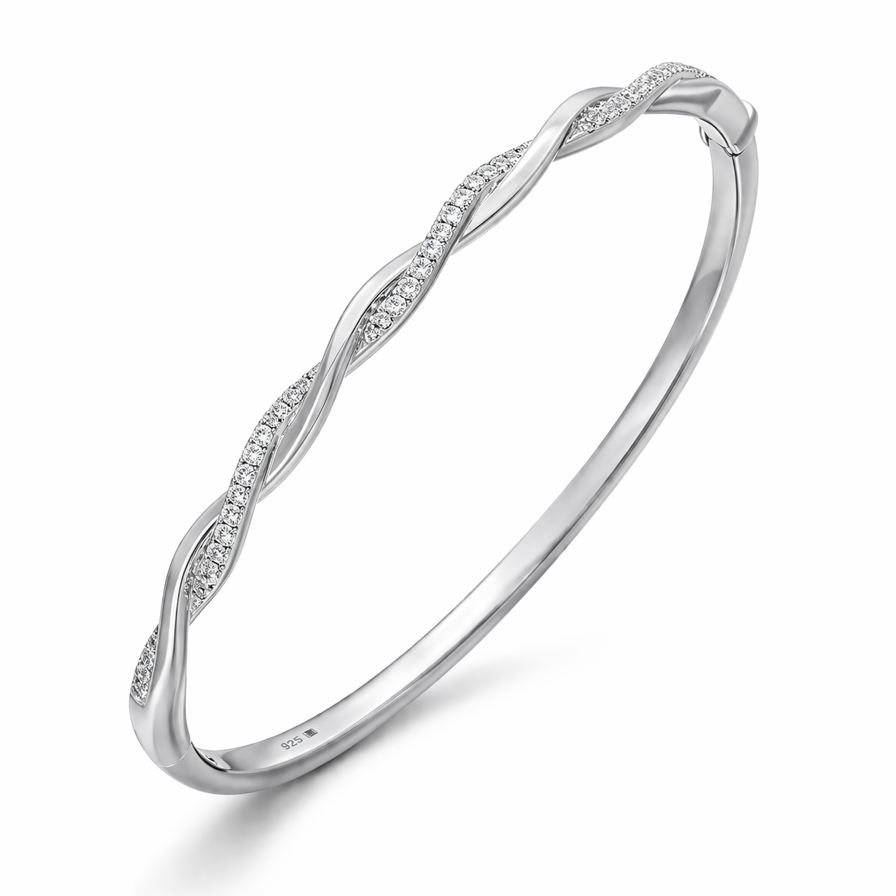 18ct White Gold 0.41ct Diamond Twist Hinged Bangle DMN-2763 Image 1