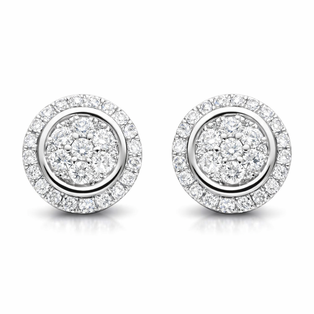 18ct White Gold 0.42ct Diamond Round Cluster Stud Earrings DMN-1974 Image 1