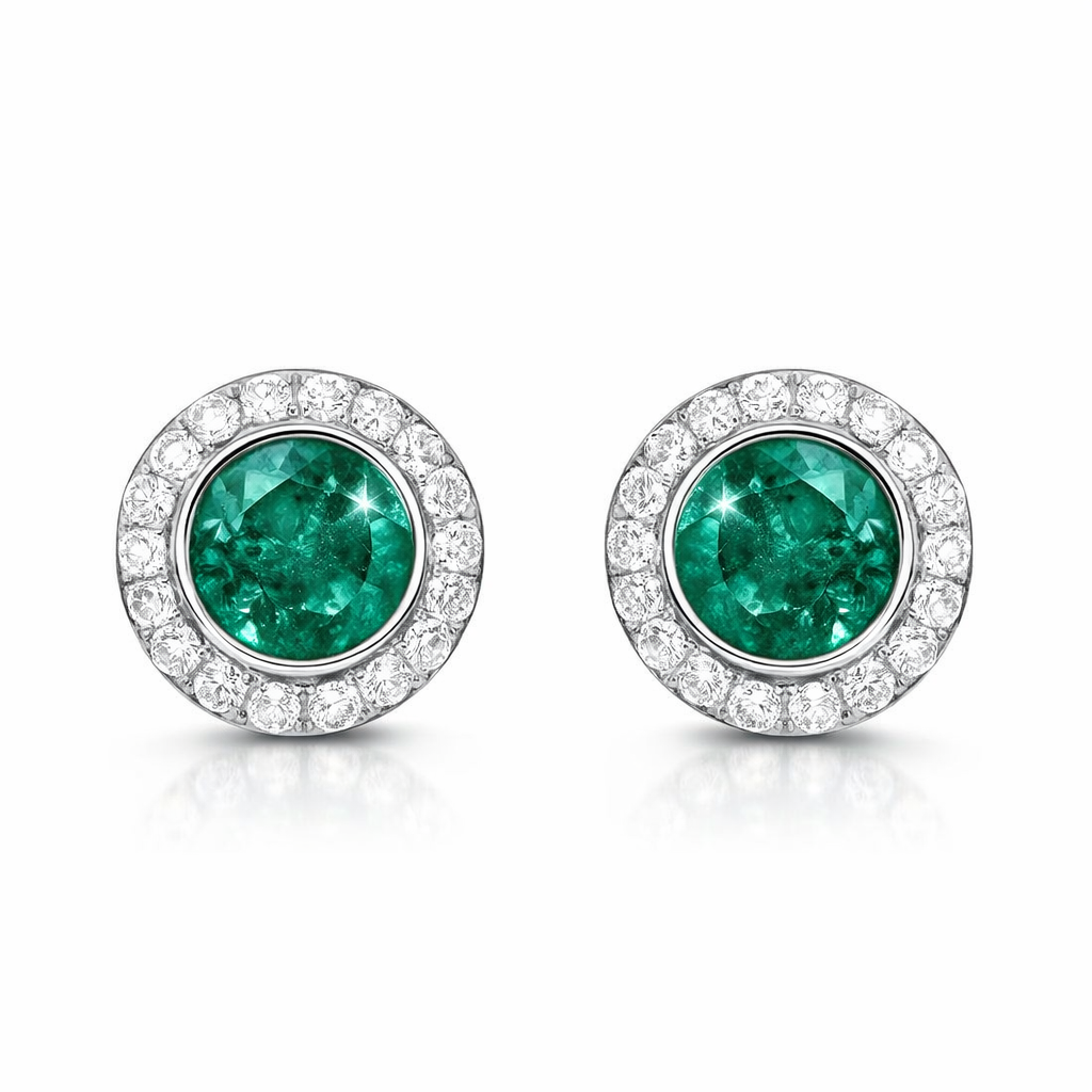 18ct White Gold 0.43ct Emerald Diamond Round Stud Earrings DMN-1242 Image 1