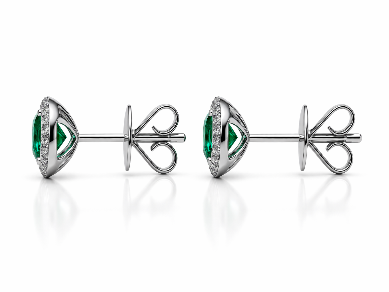 18ct White Gold 0.43ct Emerald Diamond Round Stud Earrings DMN-1242 Image 2