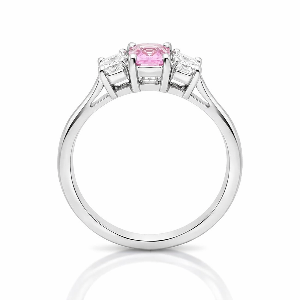 18ct White Gold 0.45ct Pink Sapphire 0.55ct Diamond Trilogy Ring DMN-959 Image 2
