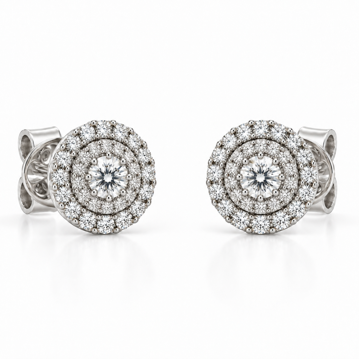 18ct White Gold 0.46ct Diamond Round Cluster Stud Earrings Angled View