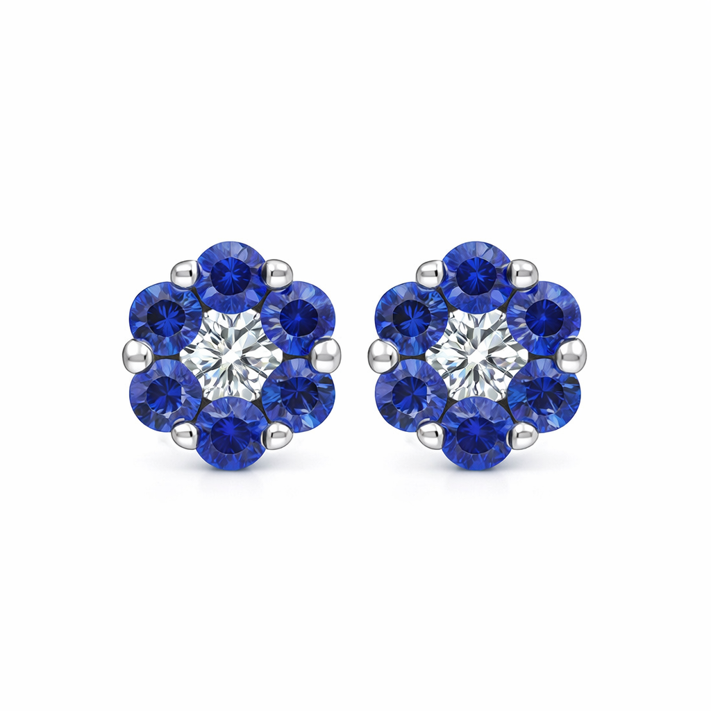 18ct White Gold 0.46ct Sapphire Diamond Floral Cluster Earrings DMN-1424 Image 1