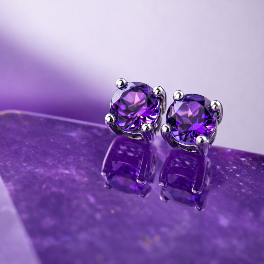 18ct White Gold 0.47ct Amethyst Round Stud Earrings 12850A3 Image 3