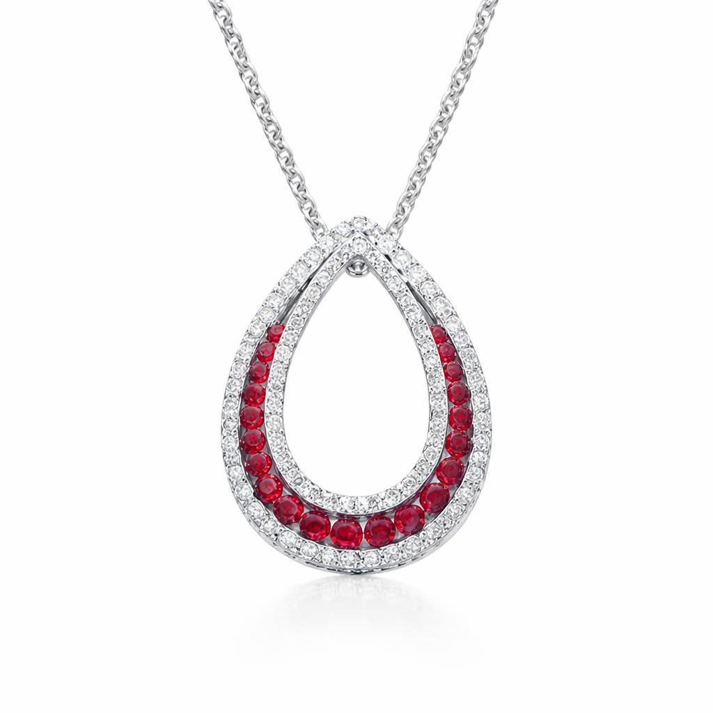 18ct White Gold 0.48ct Ruby Diamond Open Teardrop Necklace DMN-338 Image 1