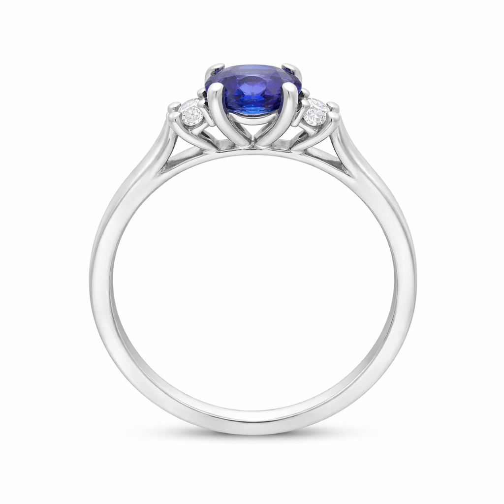 18ct White Gold 0.48ct Sapphire 0.07ct Diamond Cushion Cut Ring H1407 Image 3