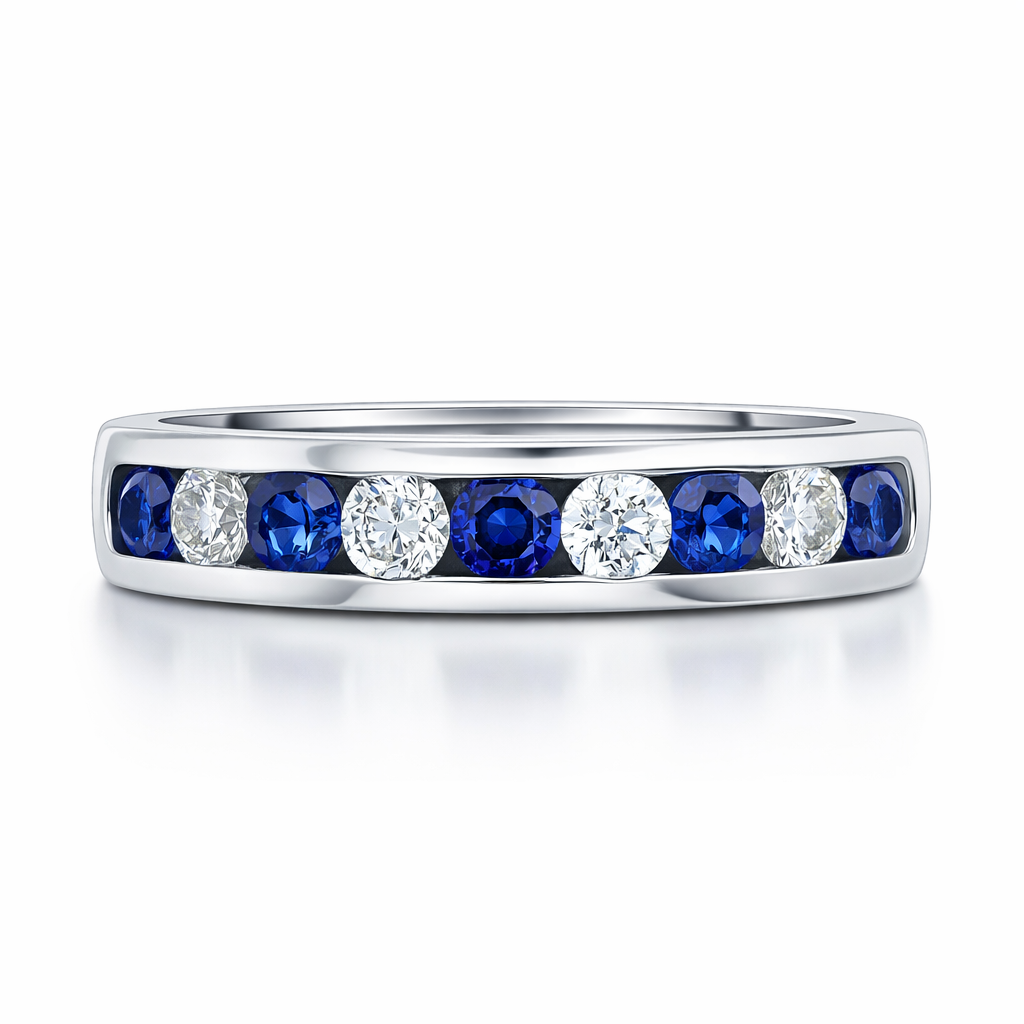 18ct White Gold 0.48ct Sapphire 0.26ct Diamond Channel Set Half Eternity Ring DMN-2952 Image 2