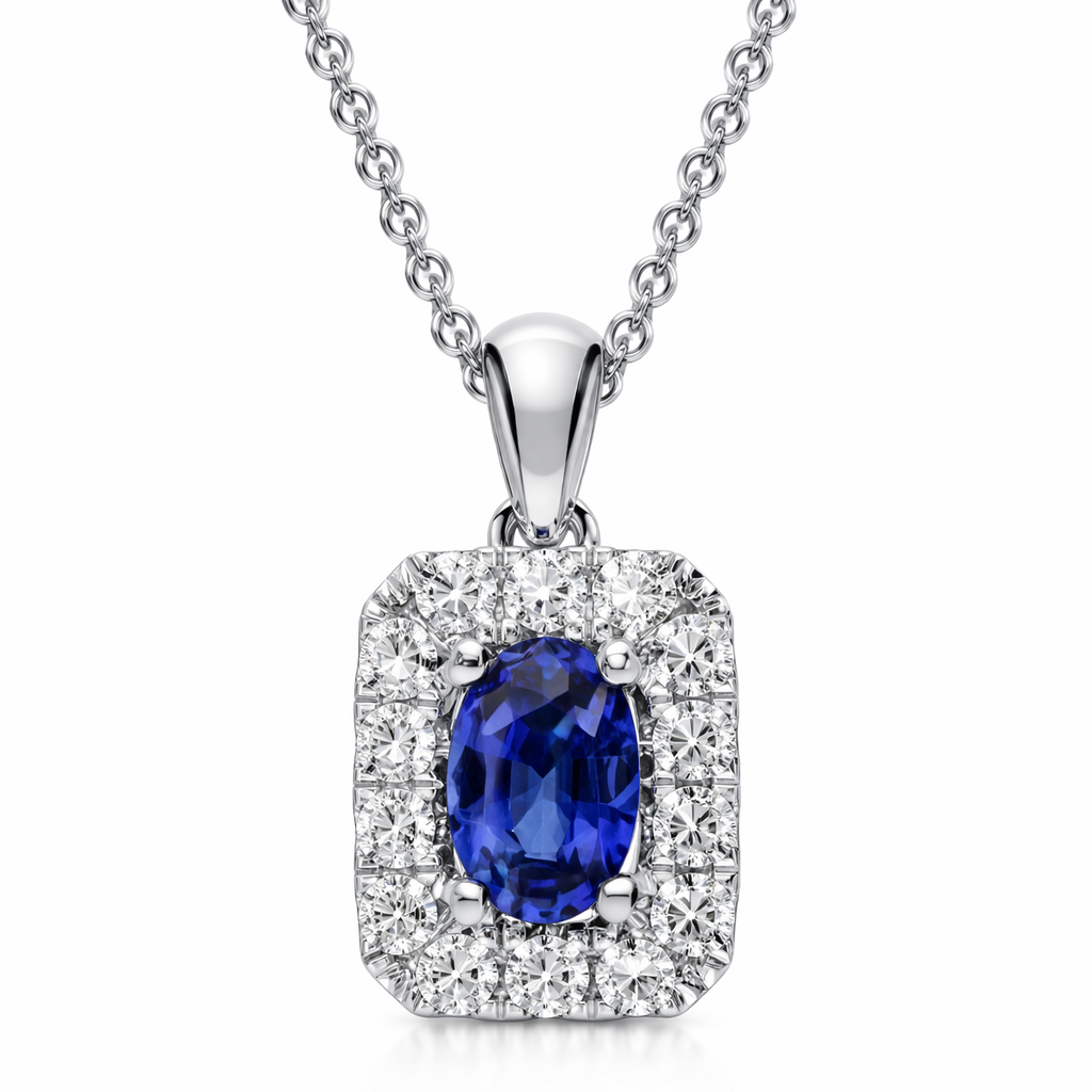 18ct White Gold 0.48ct Sapphire and Diamond Oblong Necklace DMN-1938 Image 1
