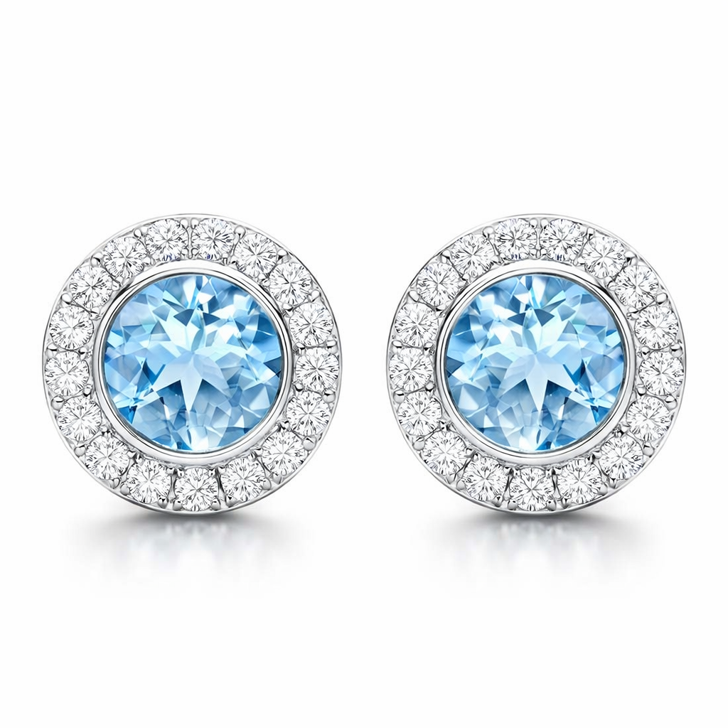 18ct White Gold 0.49ct Aquamarine Diamond Halo Stud Earrings DMN-1265 Image 1