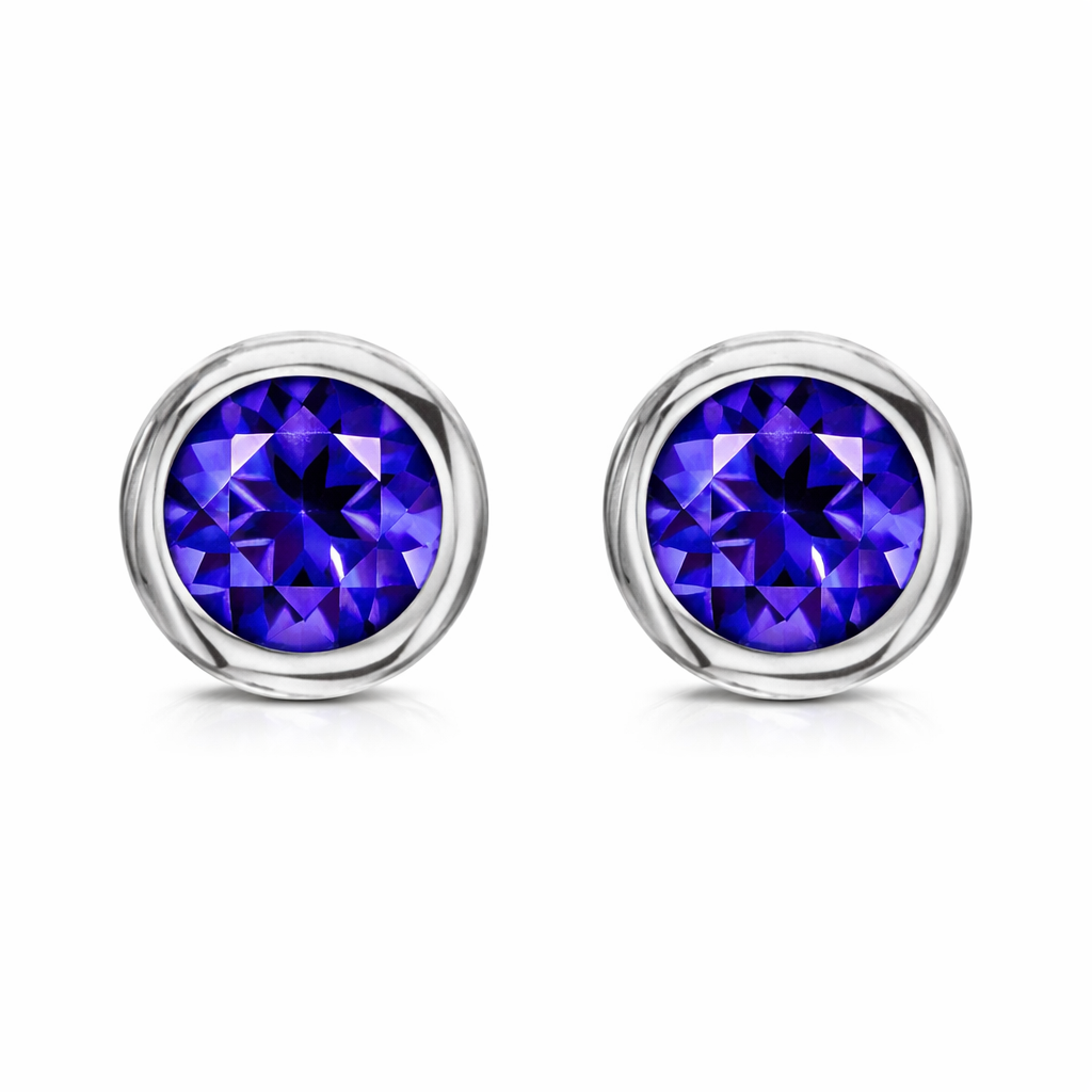 18ct White Gold 0.52ct Tanzanite Round Stud Earrings DMN-2223 Image 1