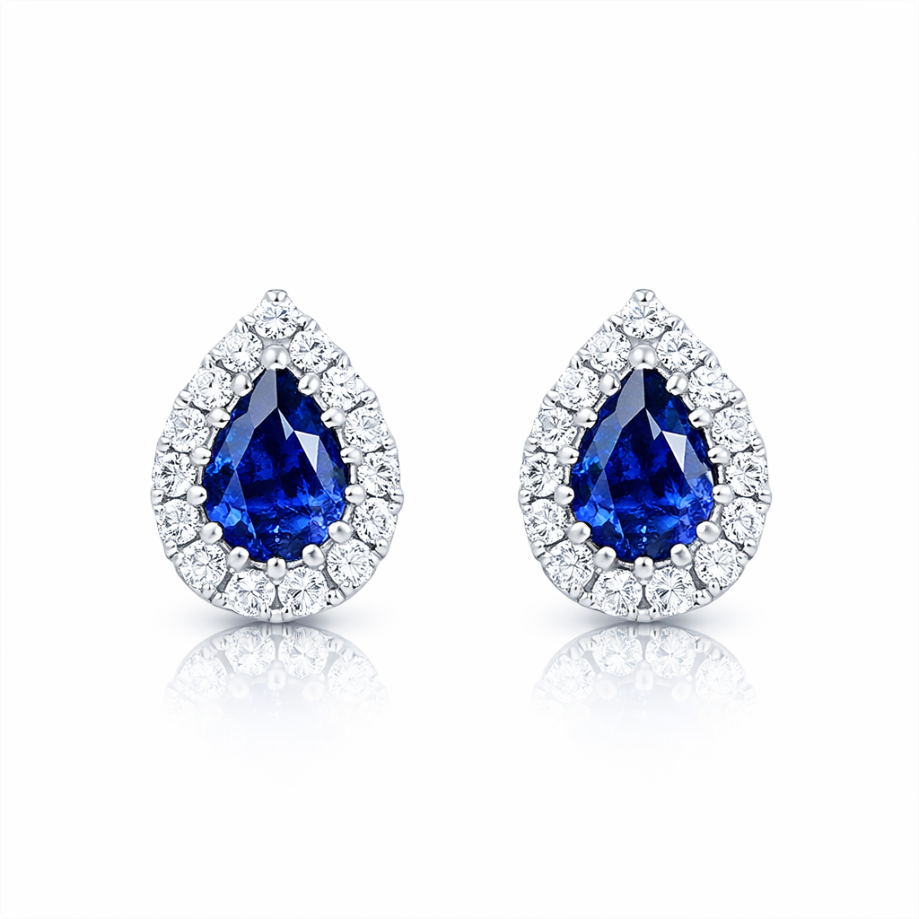 18ct White Gold 0.53ct Sapphire Diamond Pear Cut Cluster Earrings DMN-1775 Image 1