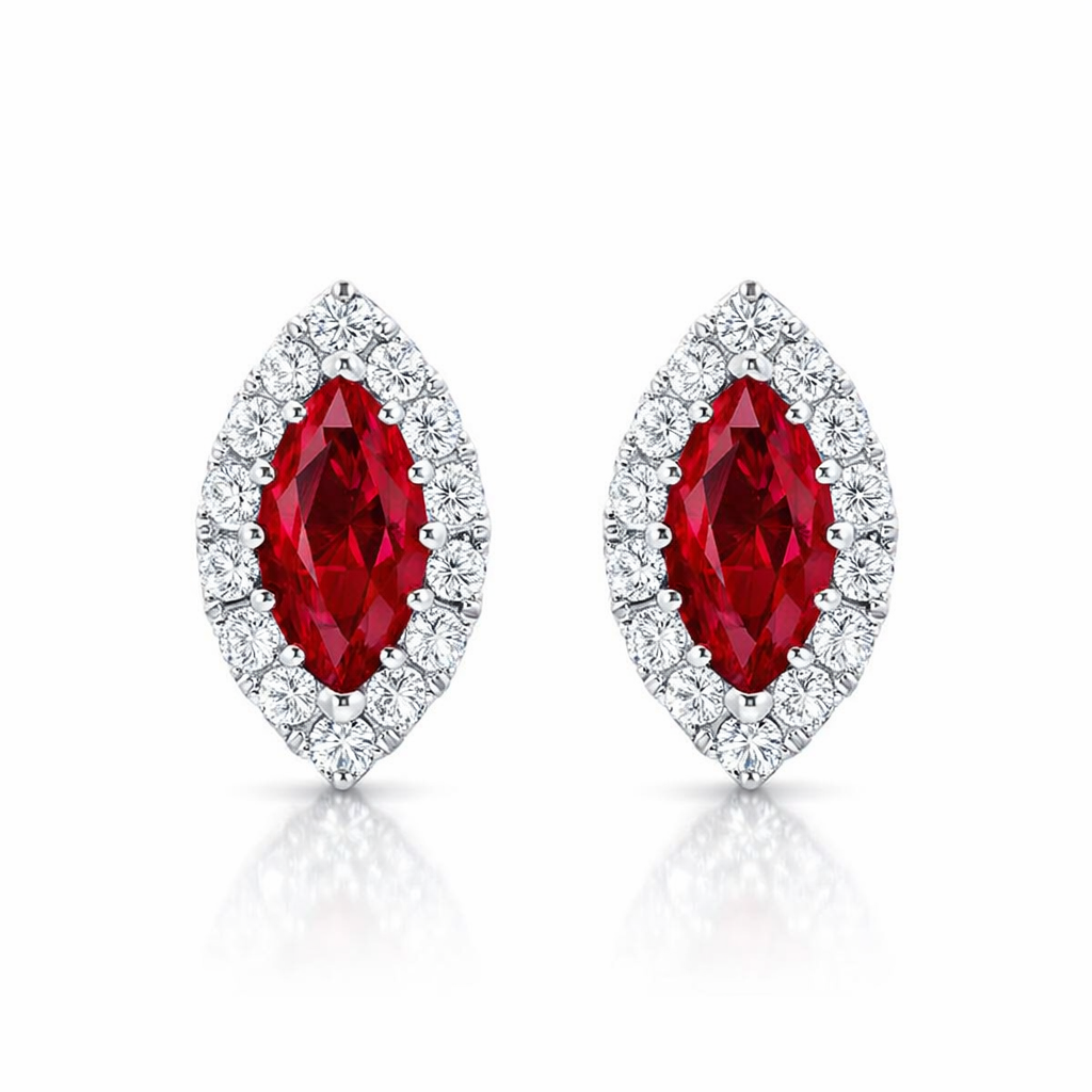 18ct White Gold 0.54ct Ruby Diamond Marquise Stud Earrings A2255 Image 1