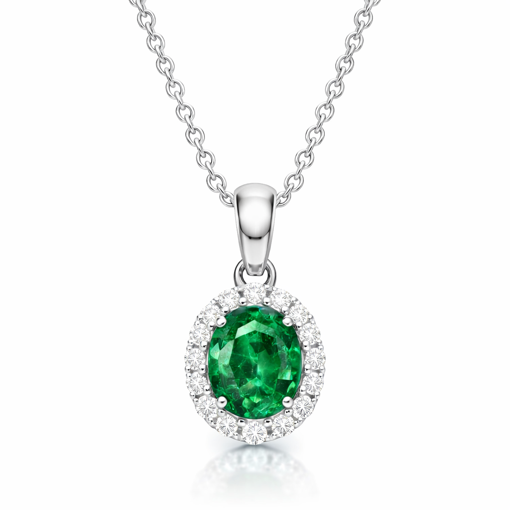 18ct White Gold 0.56ct Emerald Diamond Oval Necklace DMN-1934 Image 1
