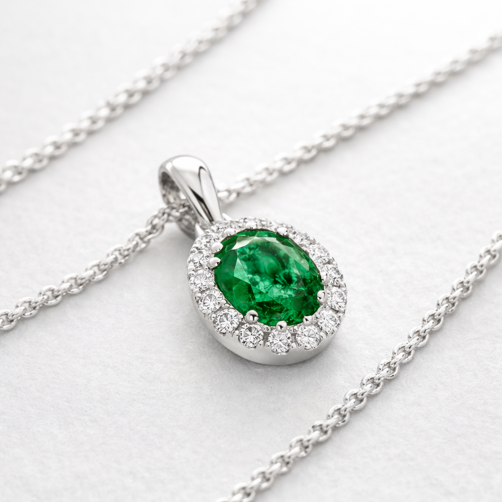 18ct White Gold 0.56ct Emerald Diamond Oval Necklace DMN-1934 Image 2