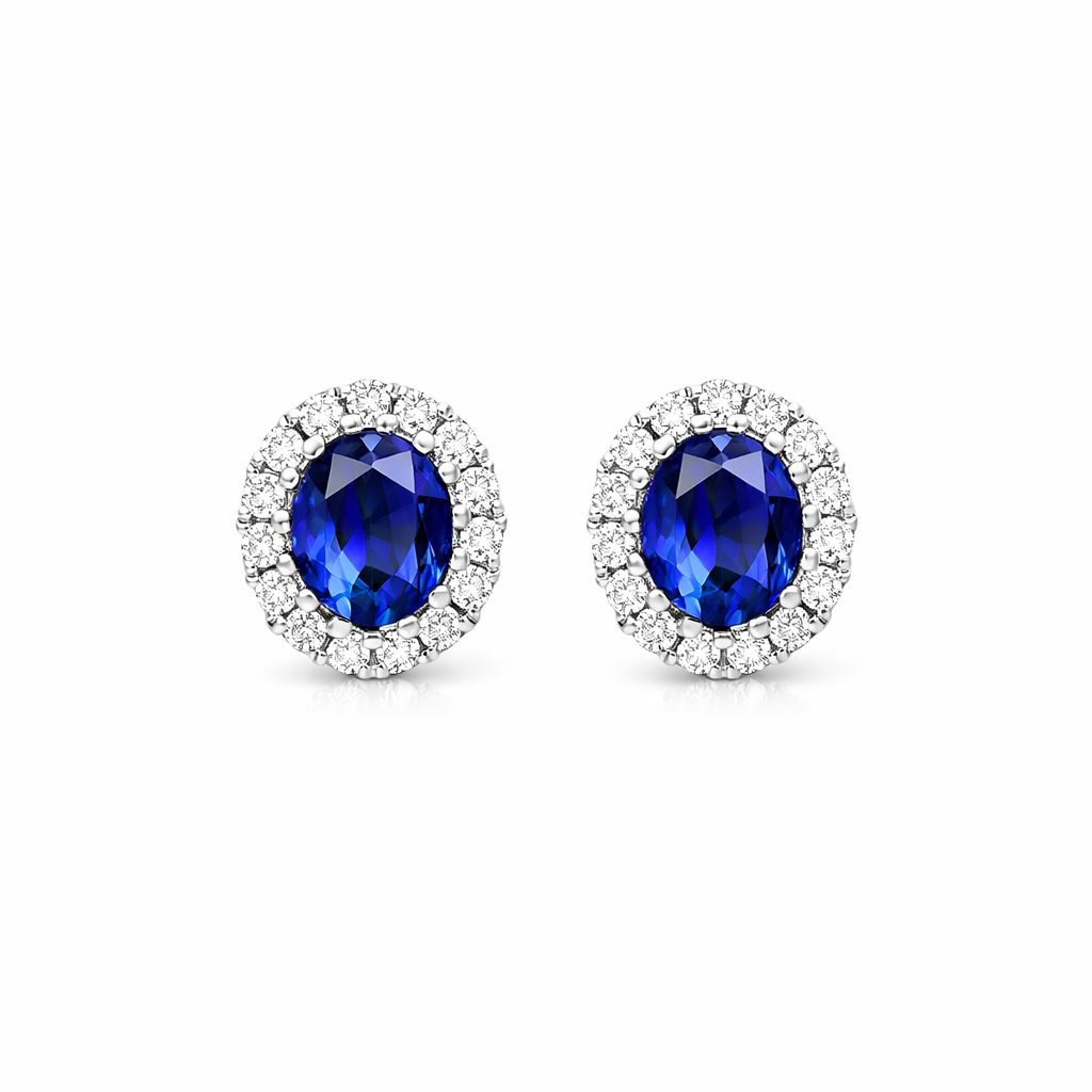 18ct White Gold 0.56ct Sapphire and Diamond Oval Cluster Earrings DMN-1520 Image 1