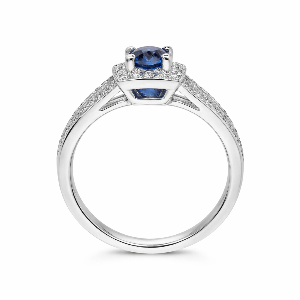 18ct White Gold 0.57ct Sapphire Diamond Milgrain Cluster Ring DMN-1752 Image 2