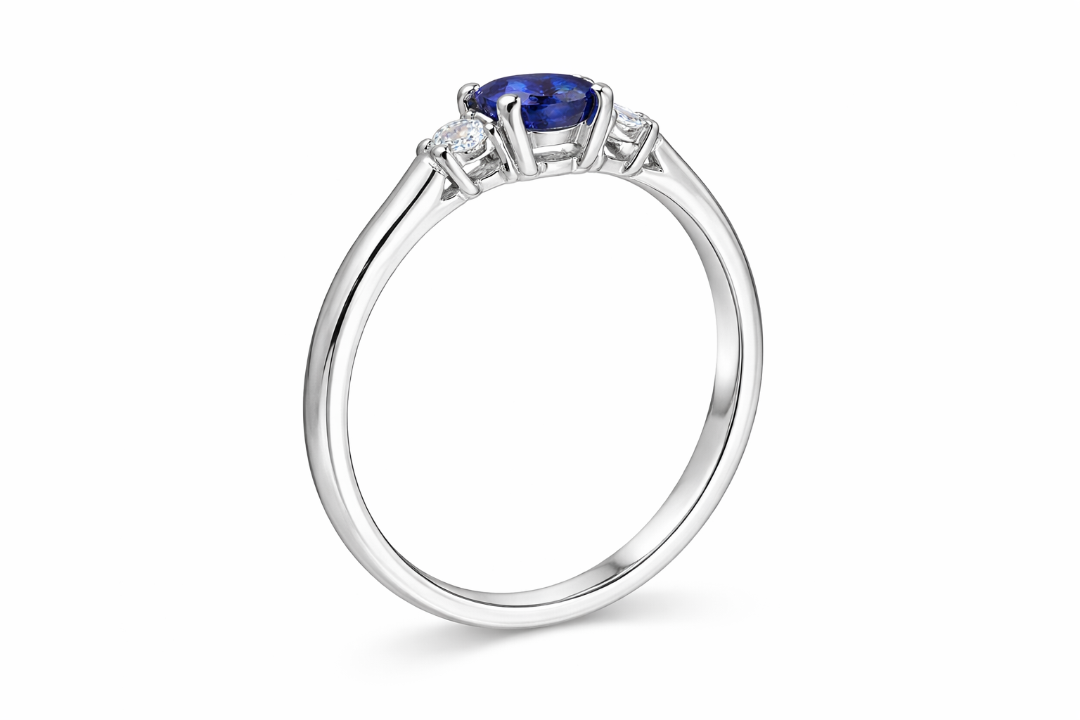 18ct White Gold 0.57ct Sapphire Diamond Oval Trilogy Ring DMN-1990 Image 3