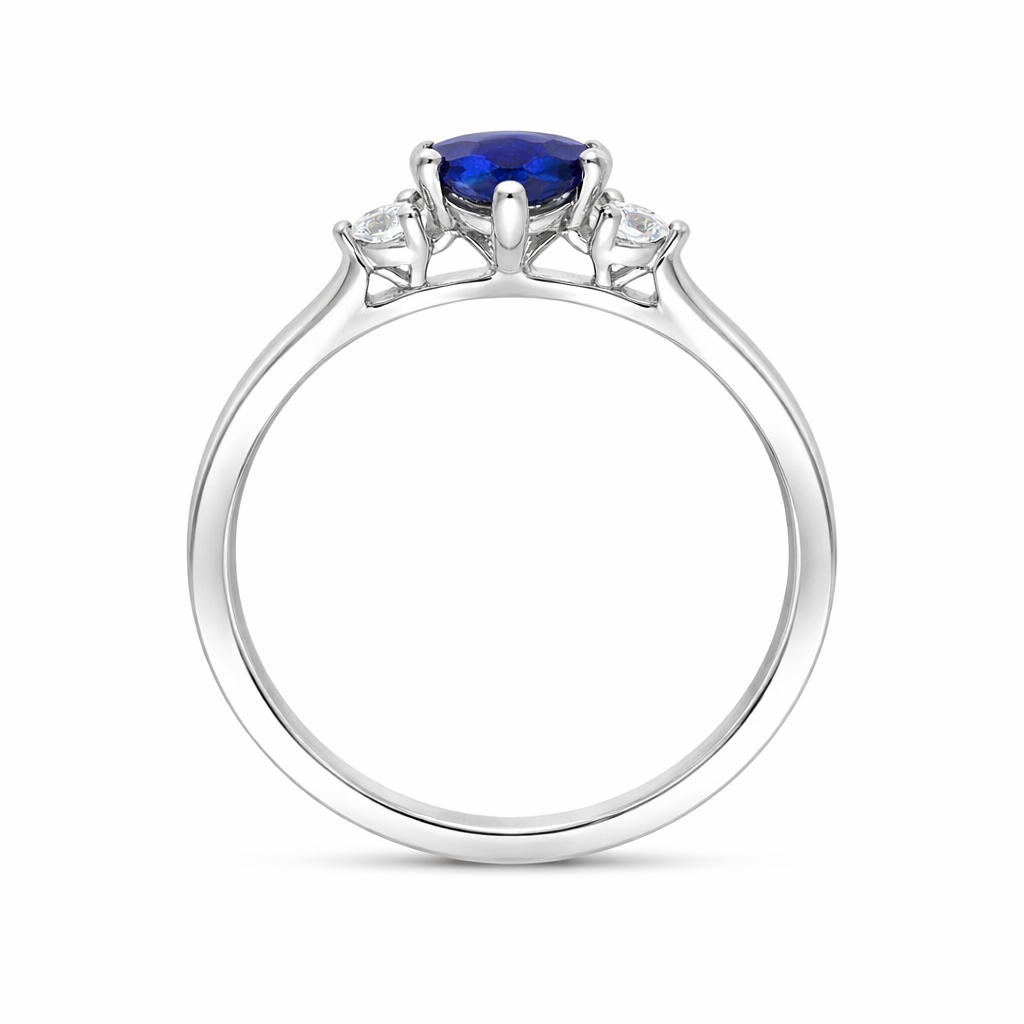 18ct White Gold 0.60ct Sapphire Diamond Oval and Trilliant Cut Three Stone Ring D663 Image 2